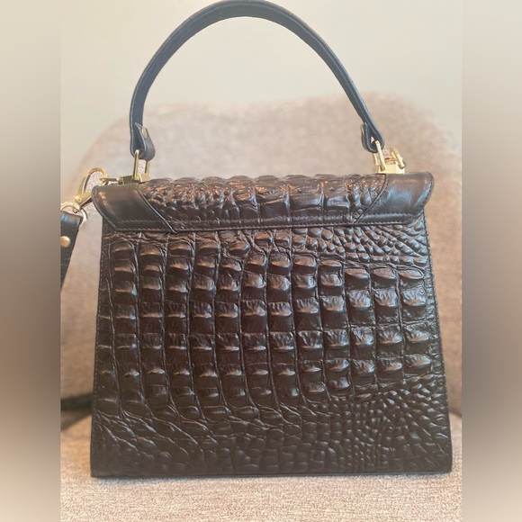 Italian Luxury Zamponi Elegant Black Leather Handbag Purse Satchel Gold Hardware - Picture 2 of 9